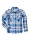 Boy's Ely Cattleman Long Sleeve Textured Plaid Western Snap Shirt- Rust & Navy