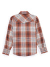 Boy's Ely Cattleman Long Sleeve Textured Plaid Western Snap Shirt- Rust & Navy