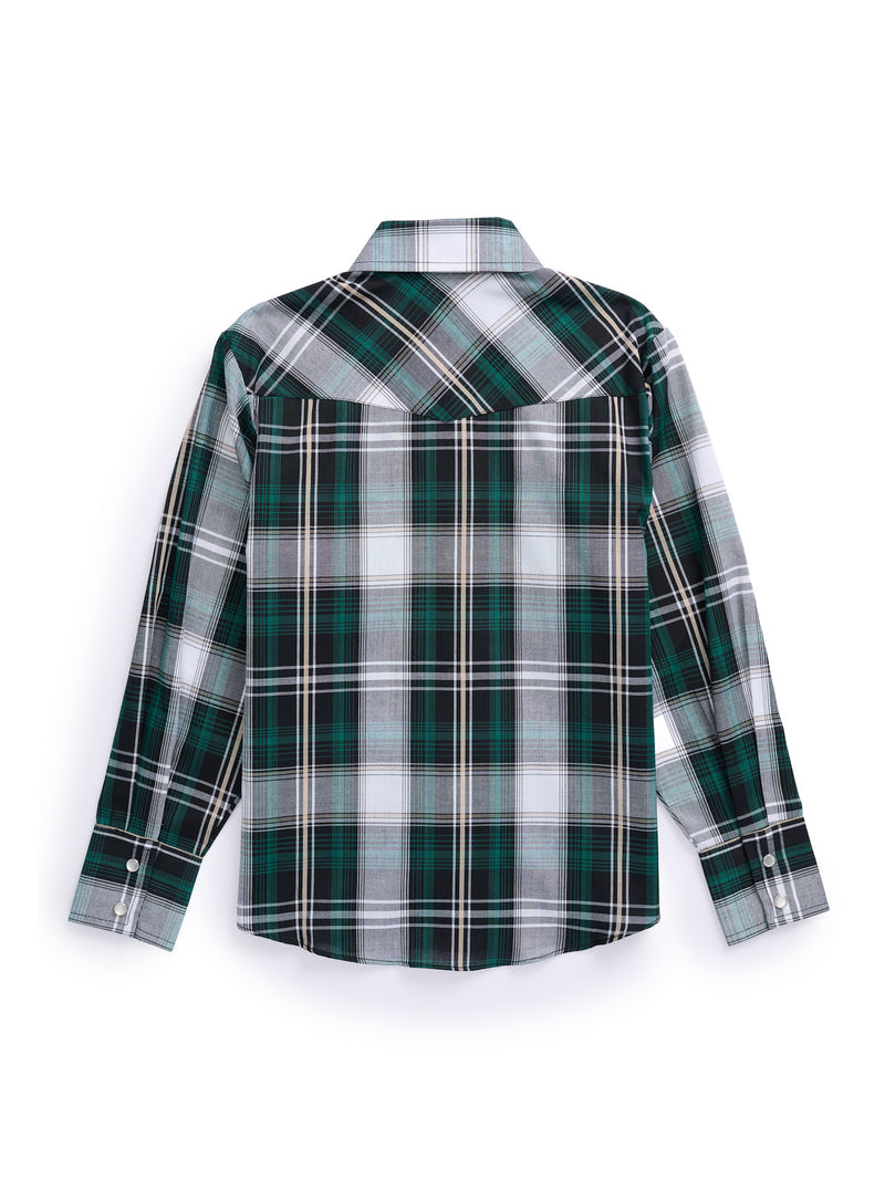 Boy's Ely Cattleman Long Sleeve Textured Plaid Western Snap Shirt