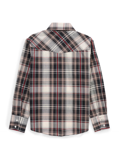 Boy's Ely Cattleman Long Sleeve Textured Khaki Plaid Western Snap Shirt