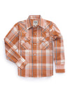 Boy's Ely Cattleman Long Sleeve Textured Plaid Western Snap Shirt- Navy & Rust