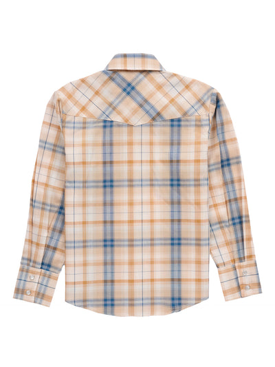 Boy's Ely Cattleman Long Sleeve Textured Plaid Western Snap Shirt-Tan