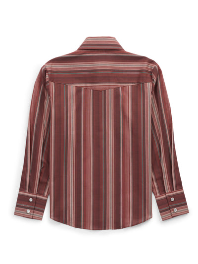 Boy's Ely Cattleman Long Sleeve Textured Stripe Western Snap Shirt- Burgundy