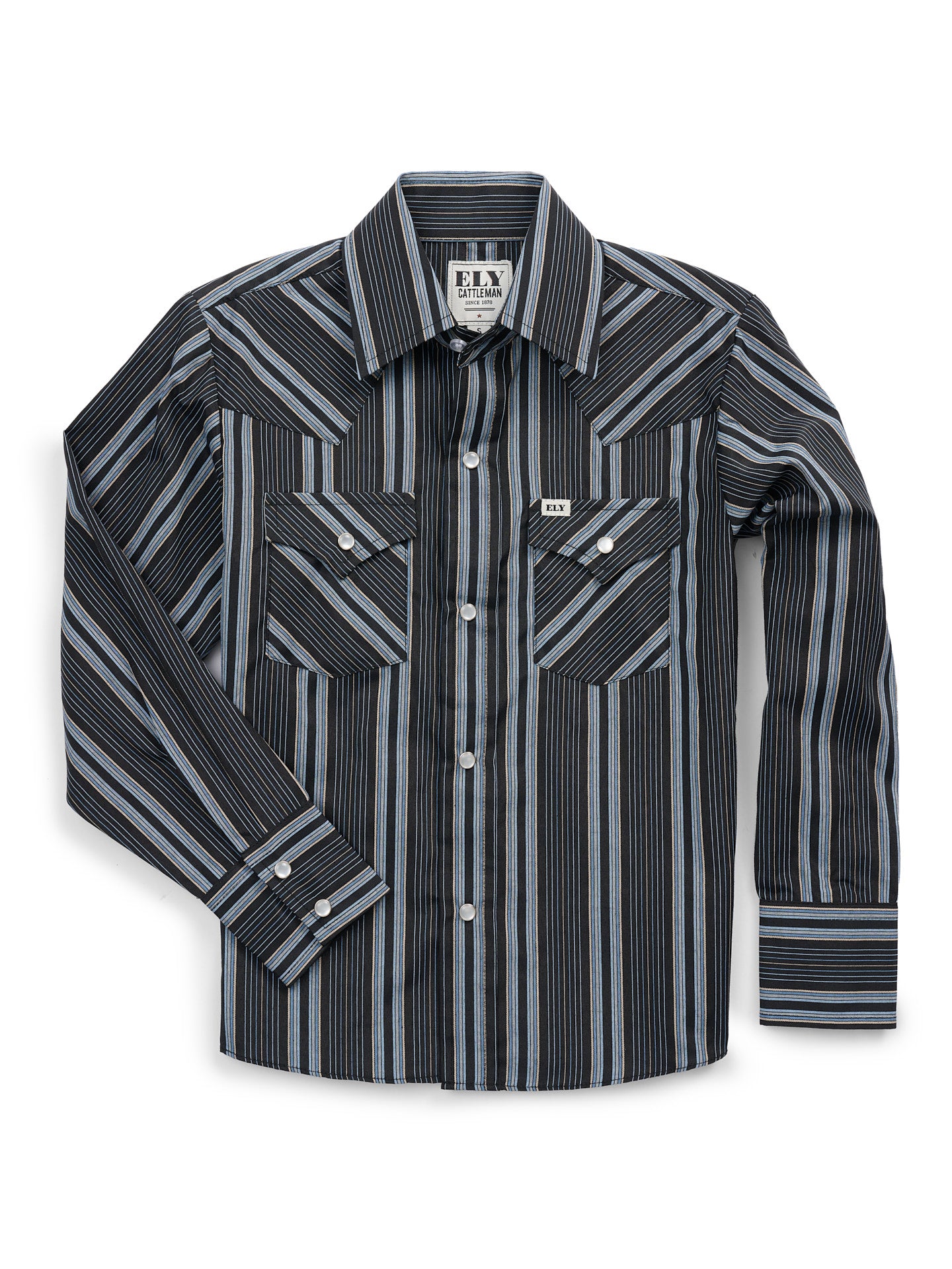 Boy's Ely Cattleman Long Sleeve Textured Stripe Western Snap Shirt- Black