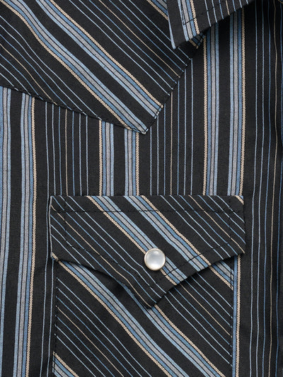 Boy's Ely Cattleman Long Sleeve Textured Stripe Western Snap Shirt- Black