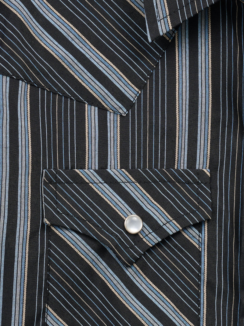 Boy's Ely Cattleman Long Sleeve Textured Stripe Western Snap Shirt- Black