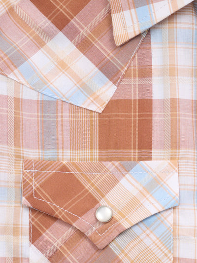 Boy's Ely Cattleman Long Sleeve Textured Plaid Western Snap Shirt- Gold