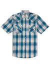 Men's Ely Cattleman Short Sleeve Textured Plaid Western Snap Shirt- Teal