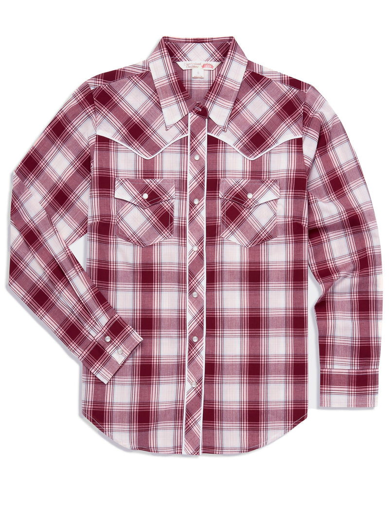 Women's Ely Cattleman Plaid Western Snap Shirt with Piping