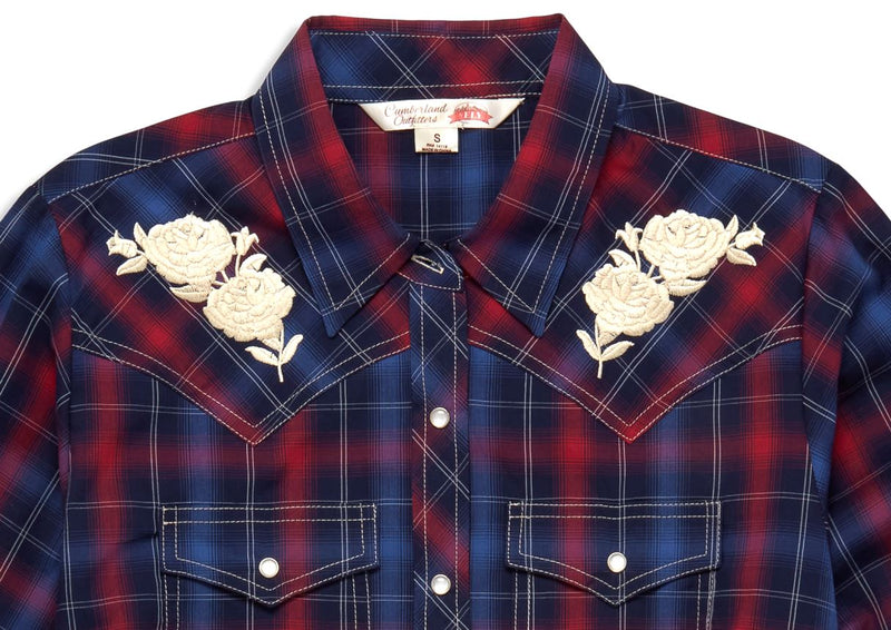 Women's Ely Cattleman Plaid Western Snap Shirt with Rose Embroidery