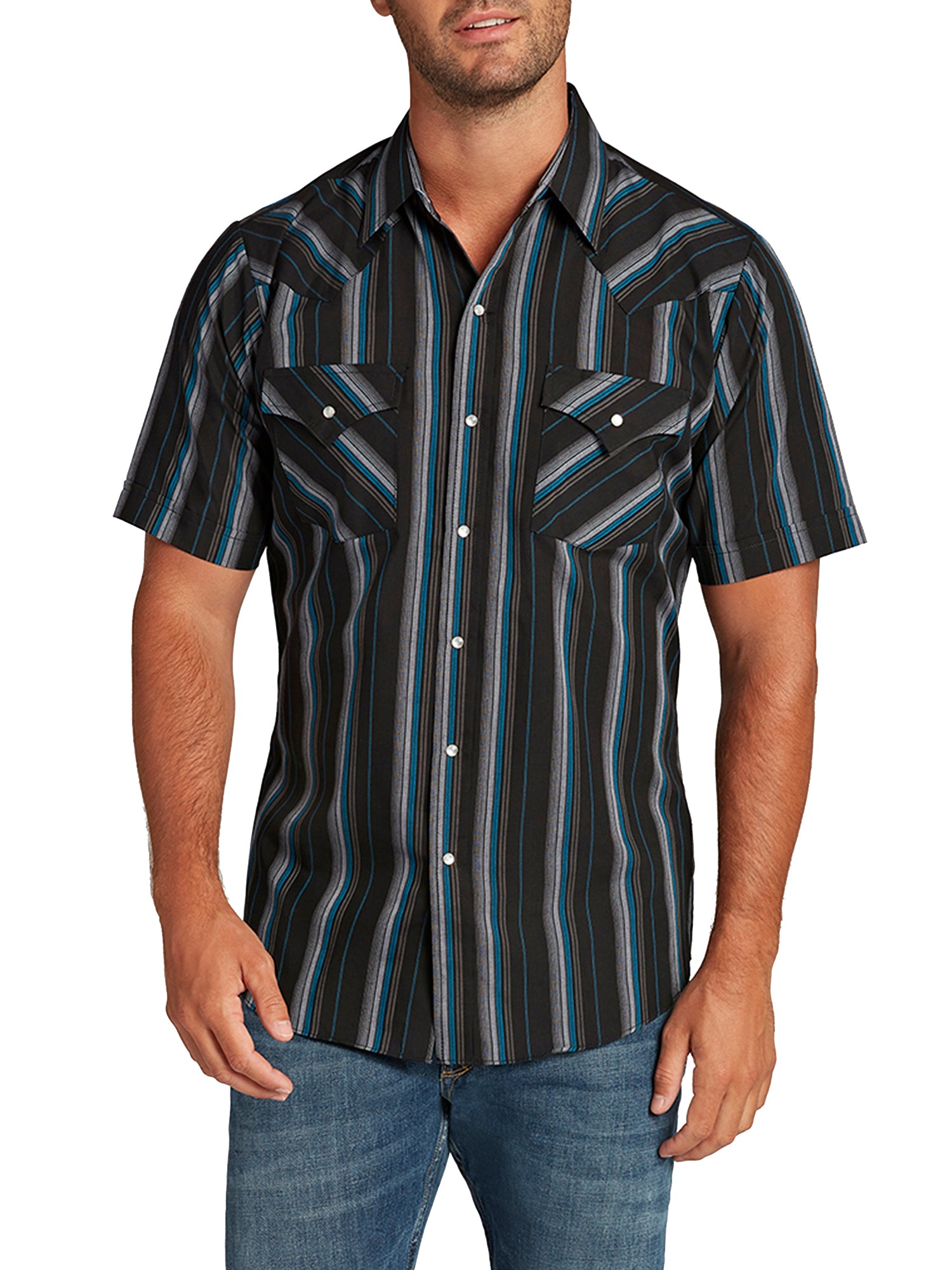 Ely Cattleman Men's Stripe Short-Sleeve Snap-Front Shirt, Blue Ely Cattleman Men's Stripe Short-Sleeve Snap-Front Shirt, Blue