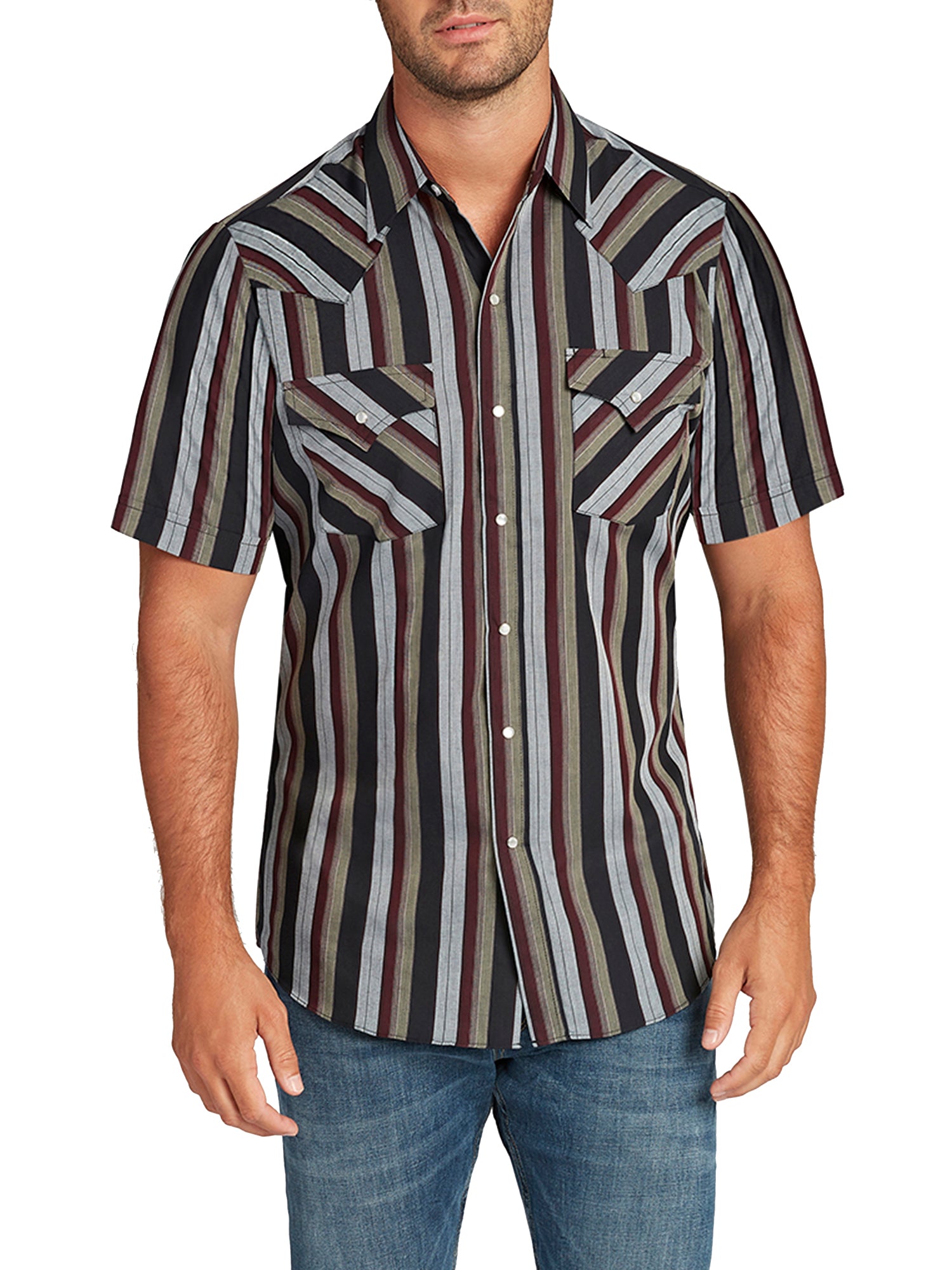 Ely Cattleman Men's Stripe Short-Sleeve Snap-Front Shirt, Blue Ely Cattleman Men's Stripe Short-Sleeve Snap-Front Shirt, Blue