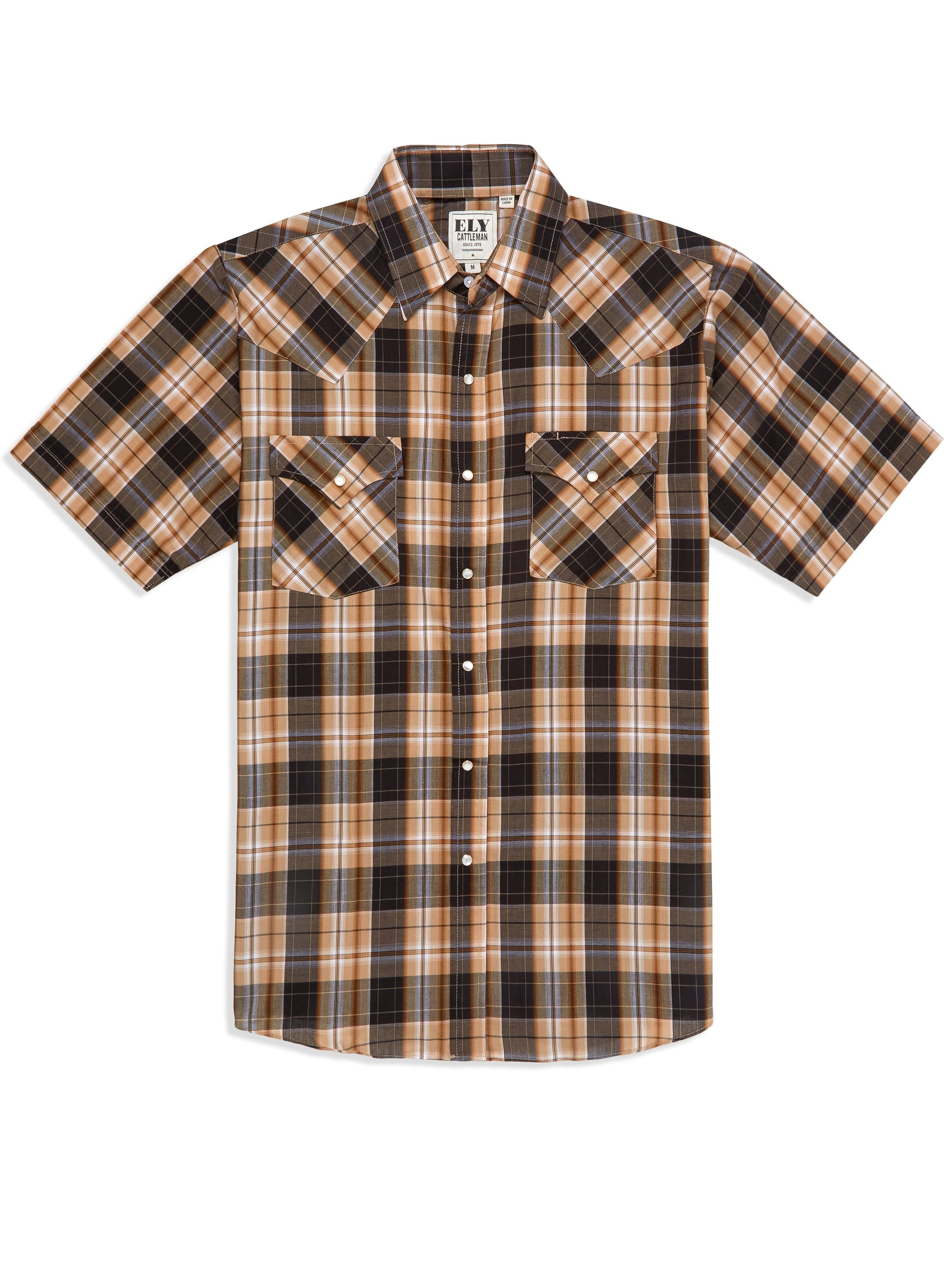 Ely Cattleman Men's Plaid Short-Sleeve Snap-Front Shirt, Black, 3XL Ely Cattleman Men's Plaid Short-Sleeve Snap-Front Shirt, Black, 3XL
