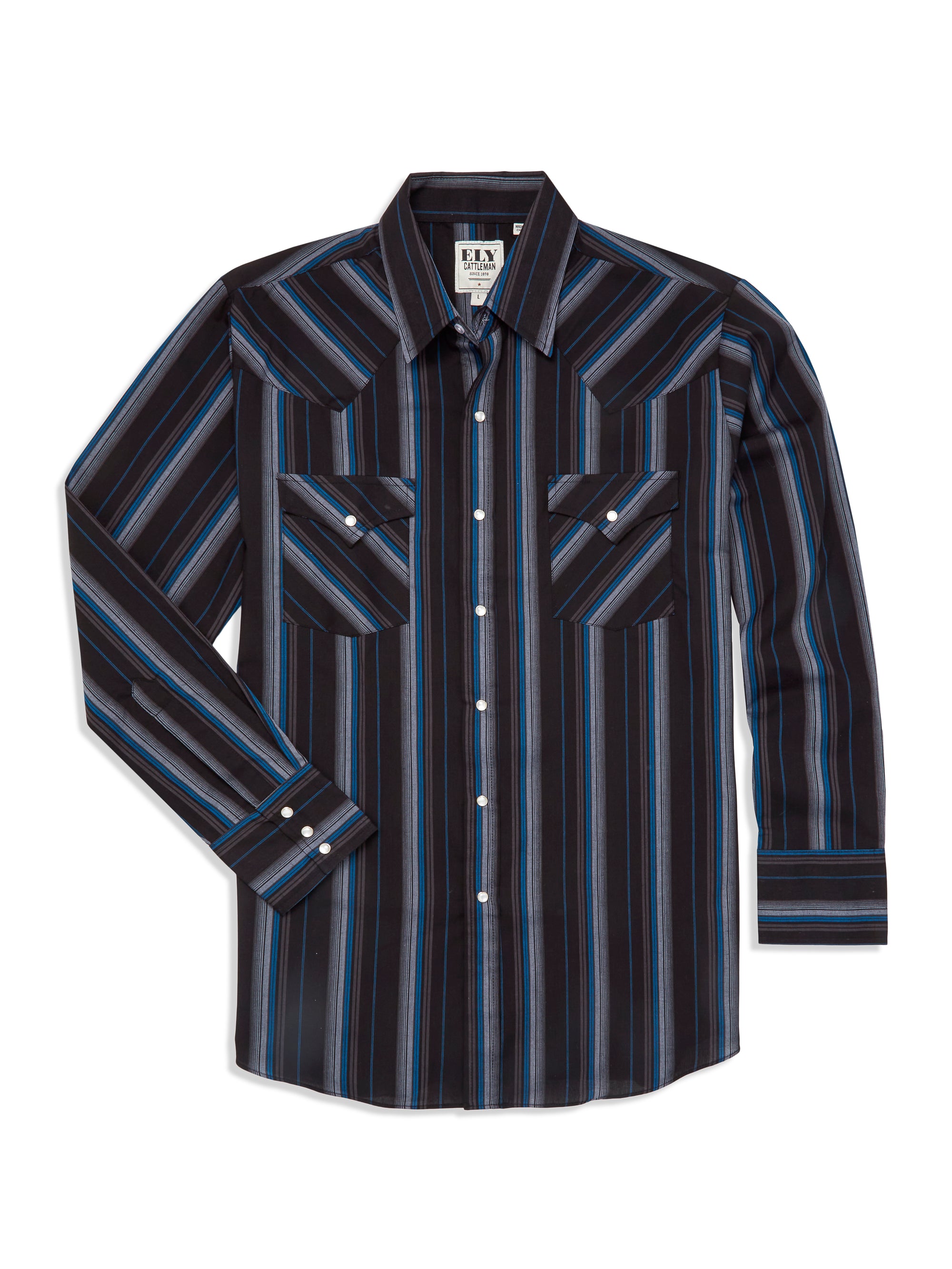 Chemise homme ELY Cattleman grand L bleu western perle snap Chemise homme ELY Cattleman grand L bleu western perle snap