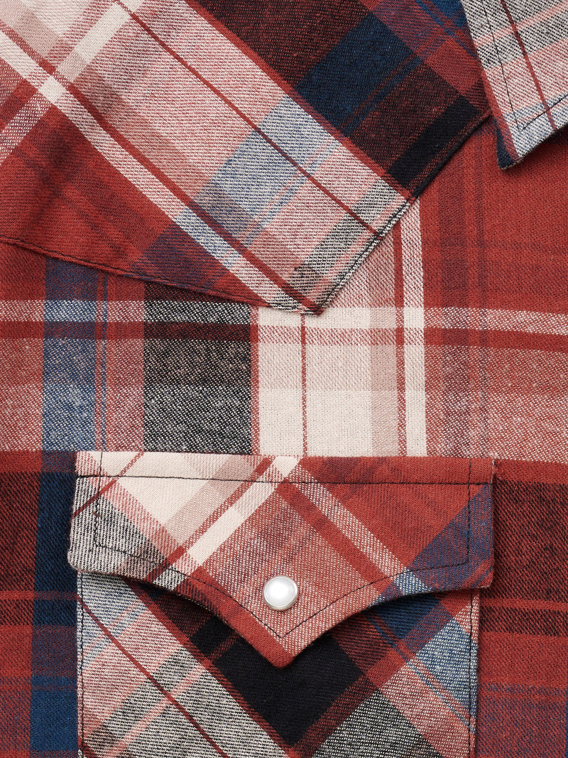 Men's Ely Cattleman Long Sleeve Flannel Plaid Western Snap Shirt- Brick