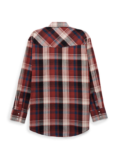 Men's Ely Cattleman Long Sleeve Flannel Plaid Western Snap Shirt- Brick