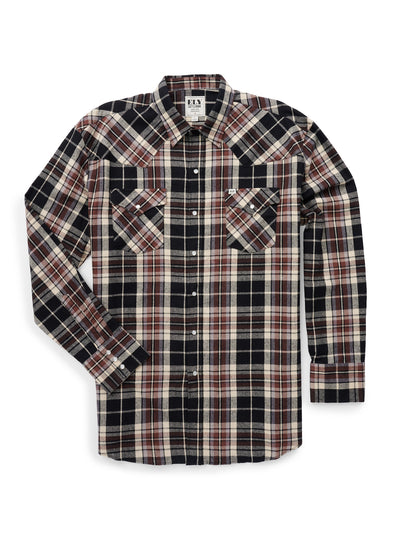 Men's Ely Cattleman Long Sleeve Flannel Plaid Western Snap Shirt- Black