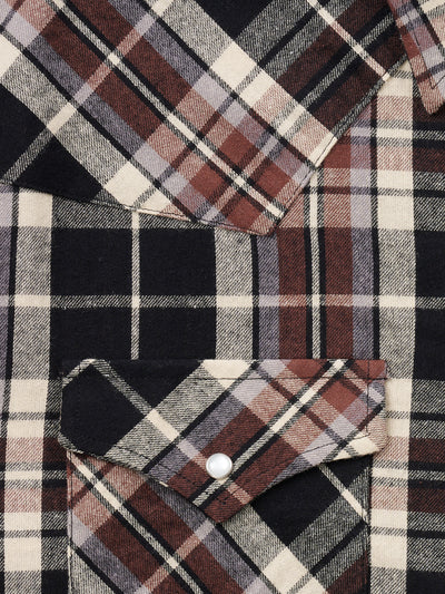 Men's Ely Cattleman Long Sleeve Flannel Plaid Western Snap Shirt- Black