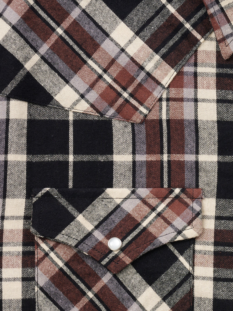 Men's Ely Cattleman Long Sleeve Flannel Plaid Western Snap Shirt- Black