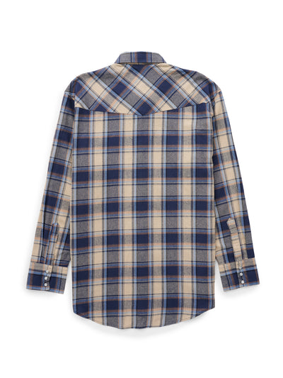Men's Ely Cattleman Long Sleeve Flannel Plaid Western Snap Shirt- Indigo