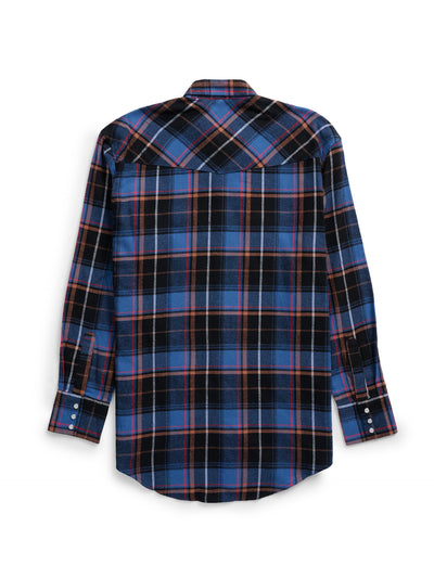 Men's Ely Cattleman Long Sleeve Flannel Plaid Western Snap Shirt- Blue