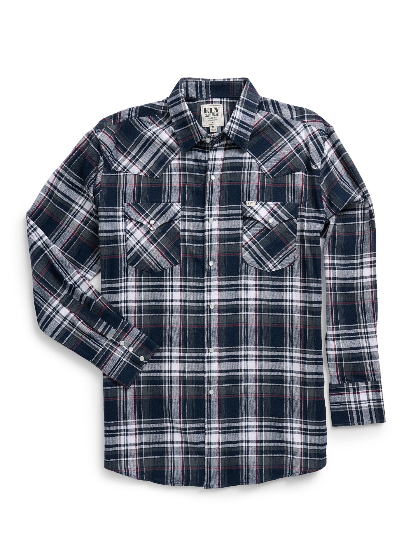 Men's Ely Cattleman Long Sleeve Flannel Plaid Western Snap Shirt- Indigo