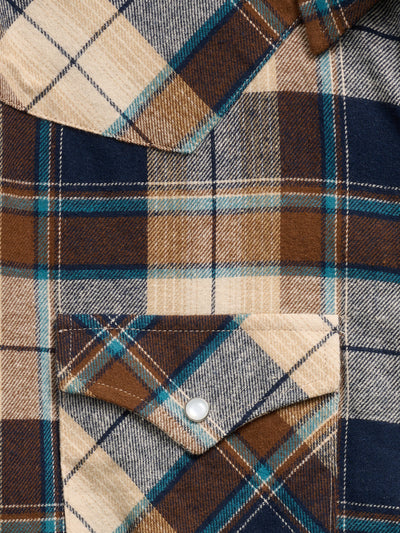 Men's Ely Cattleman Long Sleeve Flannel Plaid Western Snap Shirt- Natural