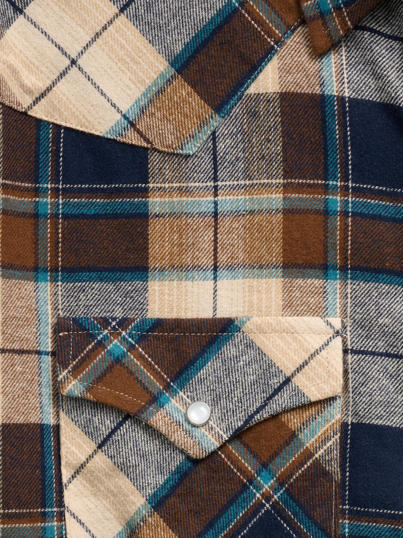 Men's Ely Cattleman Long Sleeve Flannel Plaid Western Snap Shirt- Natural