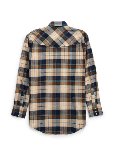 Men's Ely Cattleman Long Sleeve Flannel Plaid Western Snap Shirt- Natural