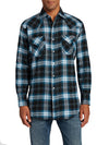 Men's Ely Cattleman Long Sleeve Brawny Flannel Western Snap Shirt- Black