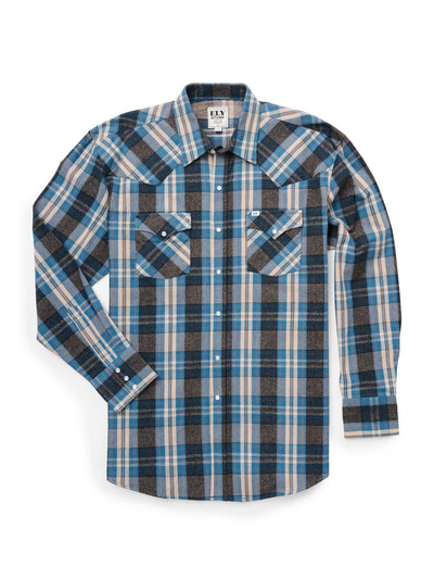 Men's Ely Cattleman Long Sleeve Brawny Flannel Western Snap Shirt- Black