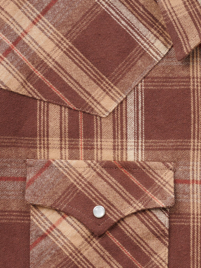 Men's Ely Cattleman Long Sleeve Brawny Flannel Western Snap Shirt- Brown