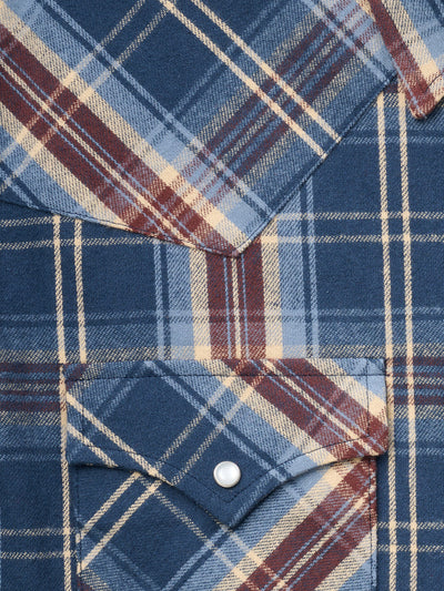 Men's Ely Cattleman Long Sleeve Brawny Flannel Western Snap Shirt- Navy