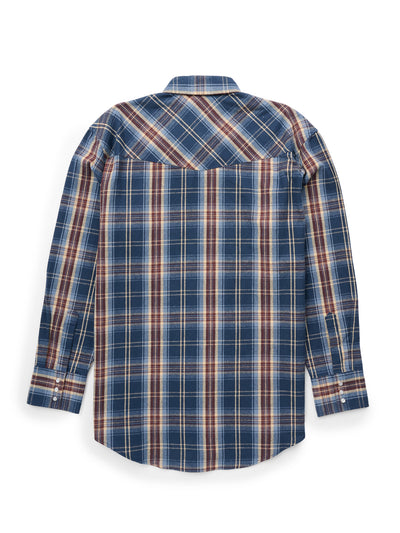 Men's Ely Cattleman Long Sleeve Brawny Flannel Western Snap Shirt- Navy