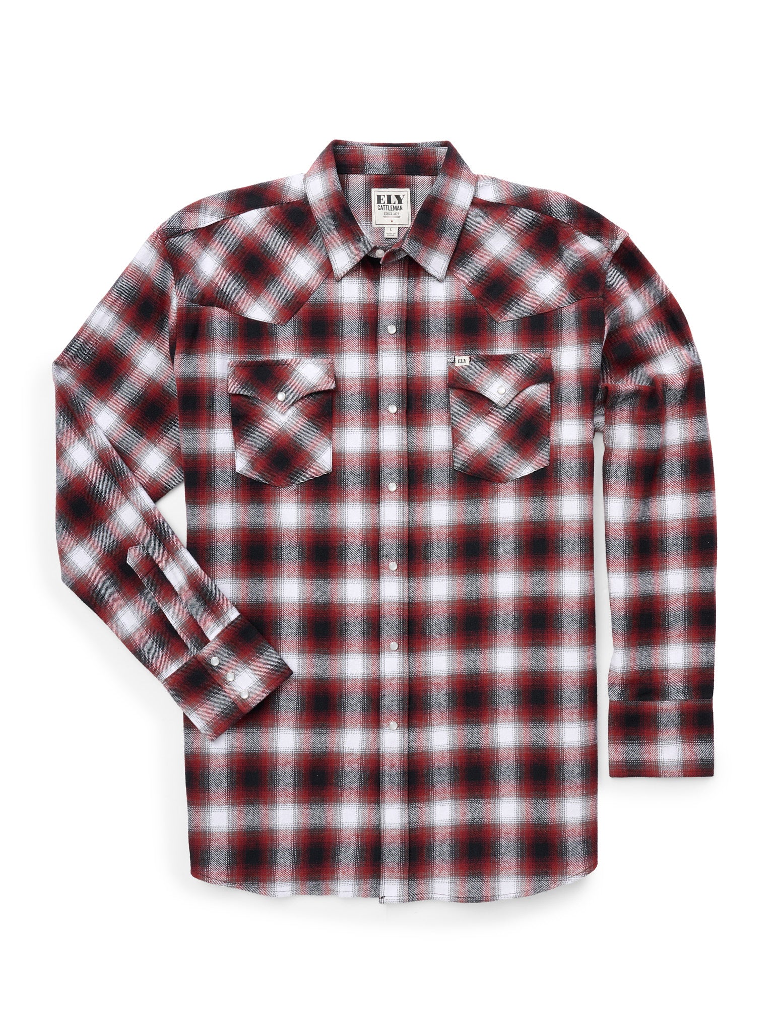 Men's Ely Cattleman Long Sleeve Brawny Flannel Western Snap Shirt- Rust
