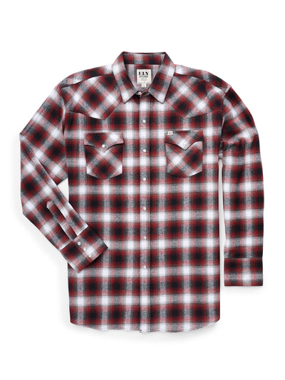 Men's Ely Cattleman Long Sleeve Brawny Flannel Western Snap Shirt- Rust