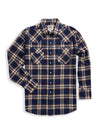 Men's Ely Cattleman Long Sleeve Brawny Flannel Western Snap Shirt- Navy