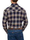 Men's Ely Cattleman Long Sleeve Brawny Flannel Western Snap Shirt- Navy