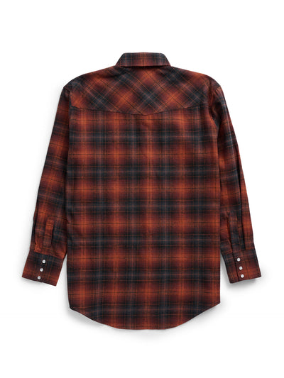 Men's Ely Cattleman Long Sleeve Brawny Flannel Western Snap Shirt- Rust