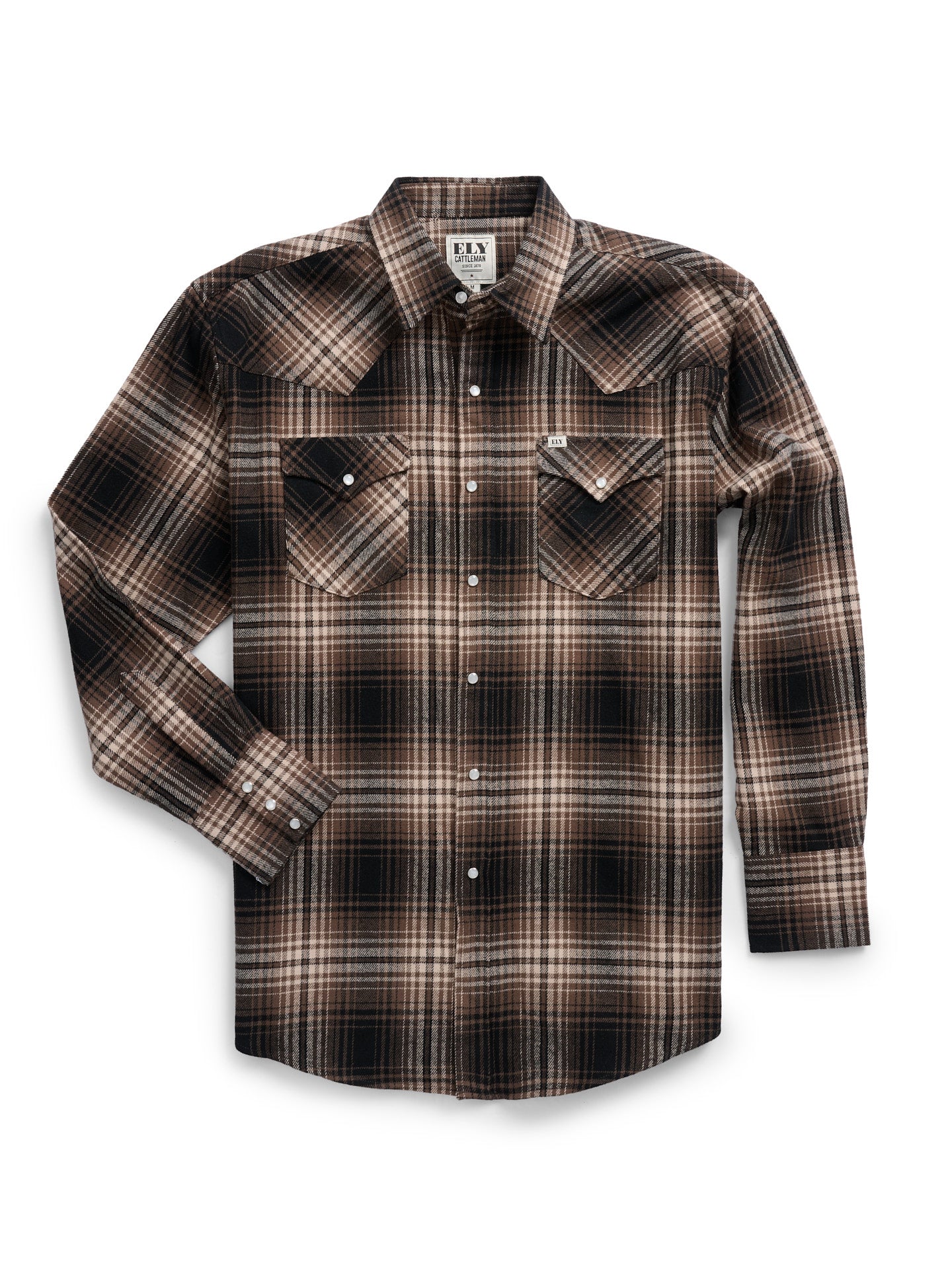 Men's Ely Cattleman Long Sleeve Brawny Flannel Western Snap Shirt- Tan