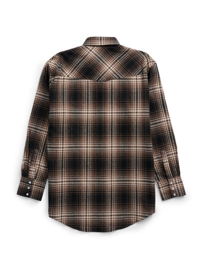 Men's Ely Cattleman Long Sleeve Brawny Flannel Western Snap Shirt- Tan