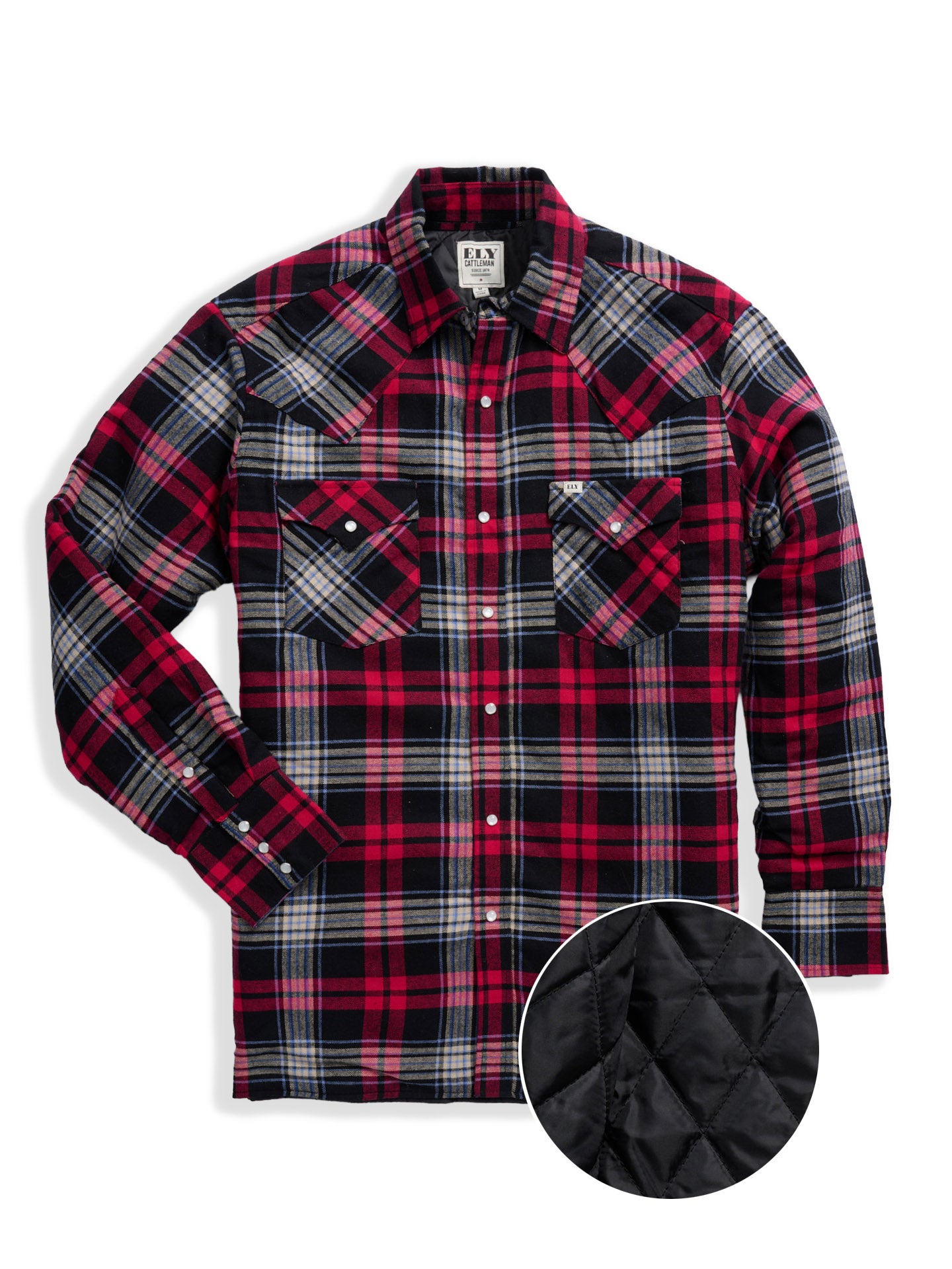 Men's Ely Cattleman Long Sleeve Quilted Flannel- Black