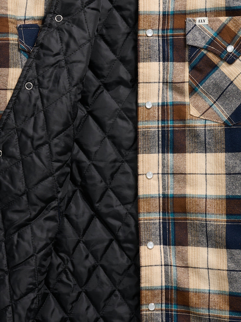 Men's Ely Cattleman Long Sleeve Quilted Flannel- Natural