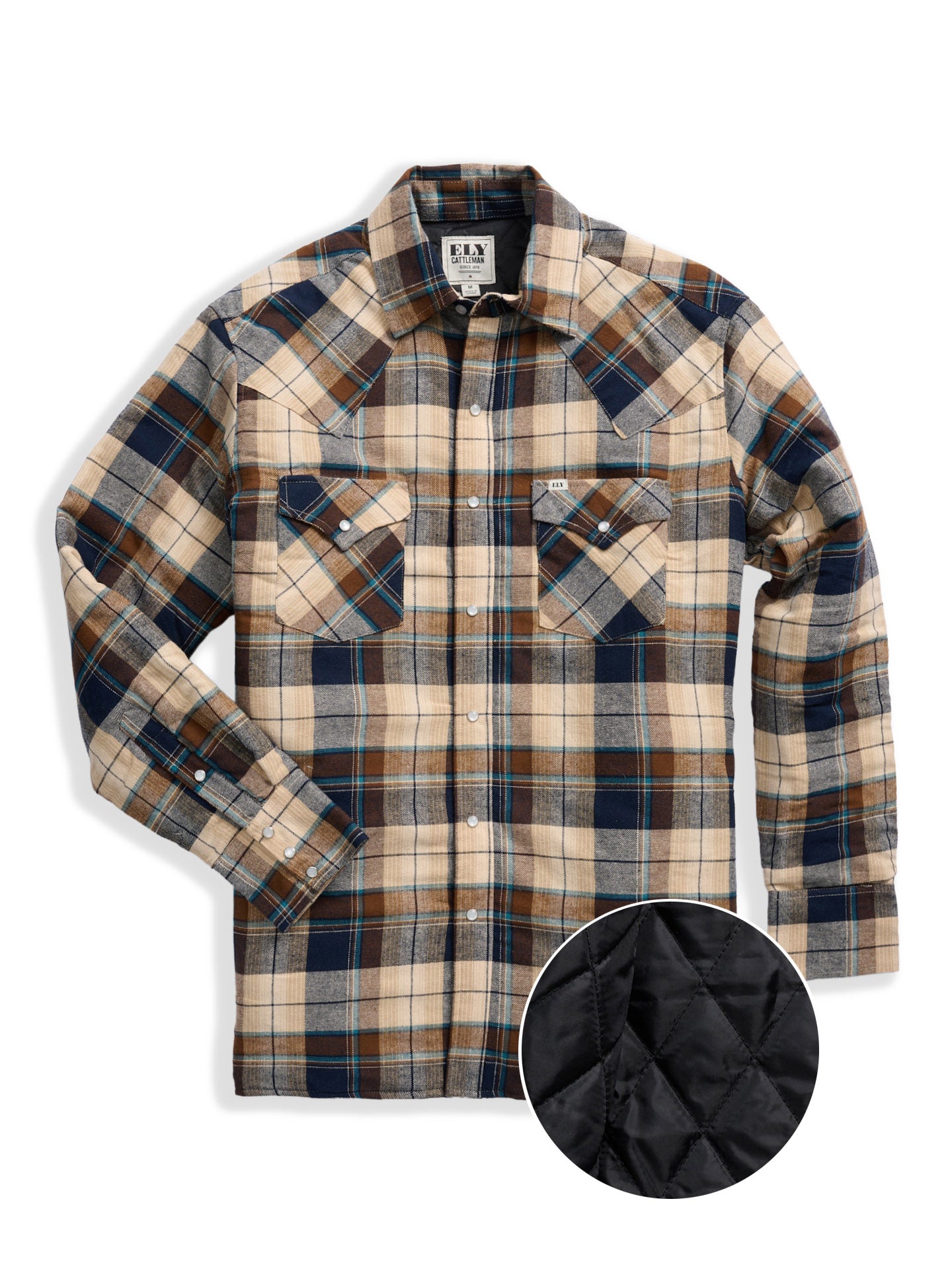 Men's Ely Cattleman Long Sleeve Quilted Flannel- Natural