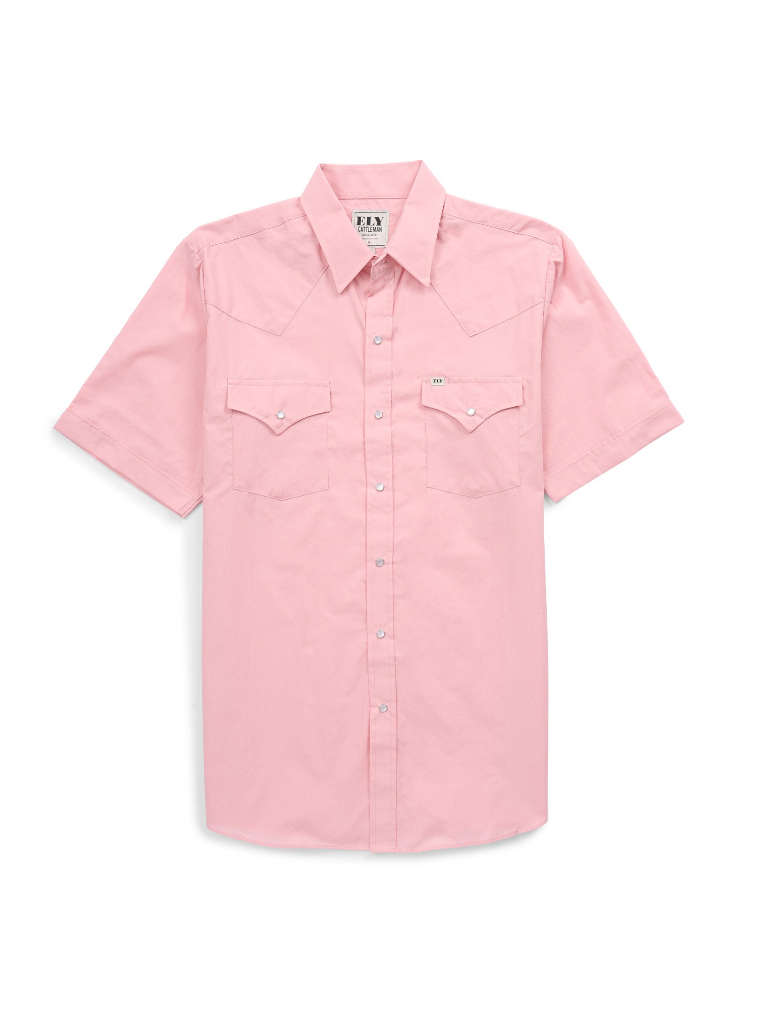 Men's Ely Cattleman Short Sleeve Solid Pink Western Shirt