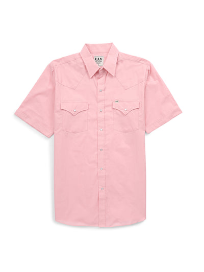 Men's Ely Cattleman Short Sleeve Solid Pink Western Shirt
