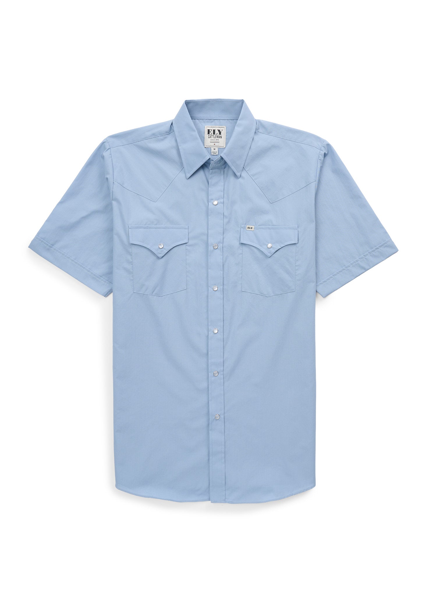 Men's Ely Cattleman Short Sleeve Solid Stone Blue Western Shirt