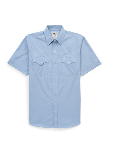 Men's Ely Cattleman Short Sleeve Solid Stone Blue Western Shirt
