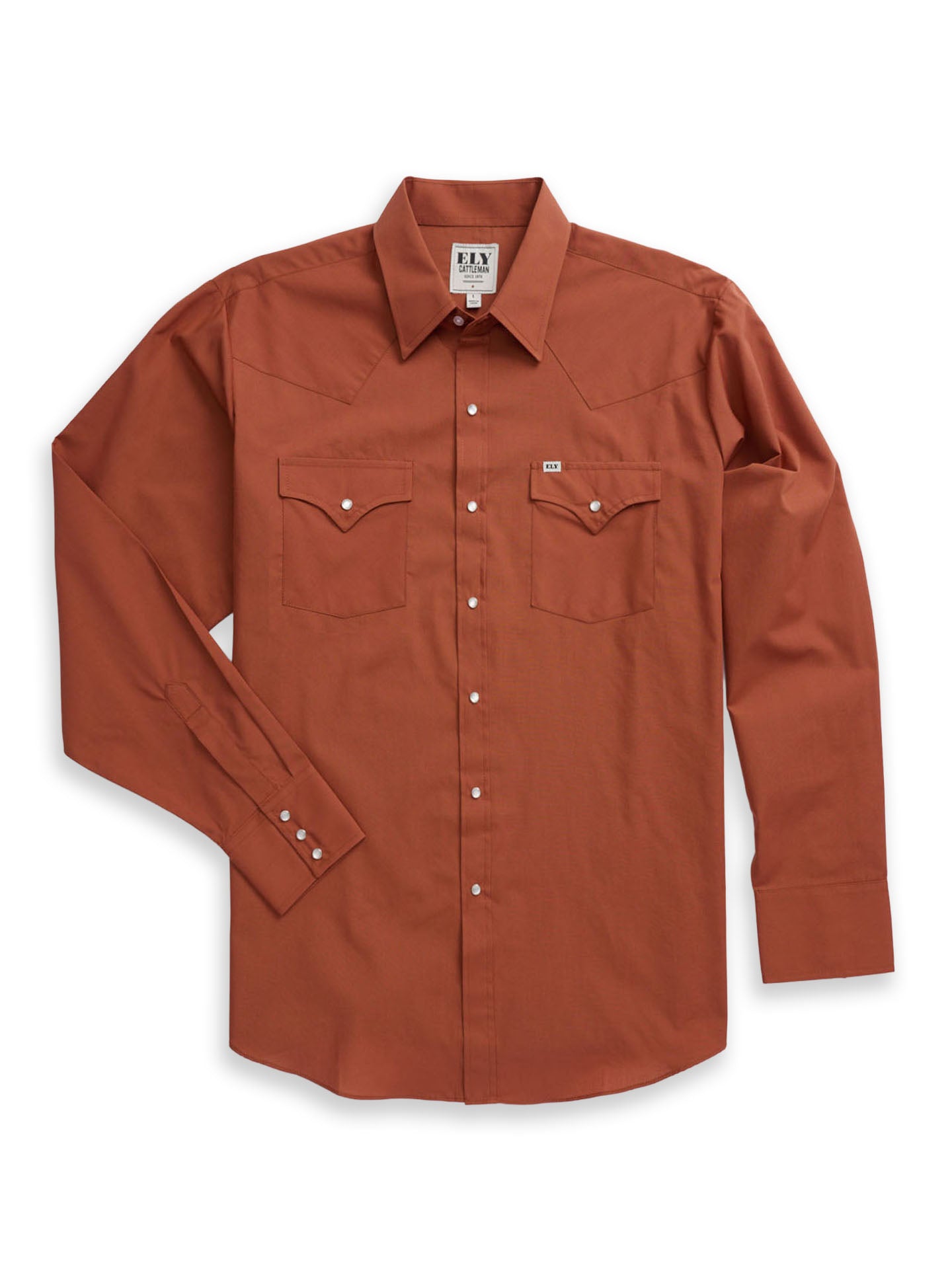 Men's Ely Cattleman Long Sleeve Solid Rust Western Shirt Rust / 2XLT