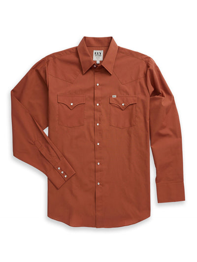 rust dress shirt Men's Ely Cattleman Long Sleeve Solid Rust Western Shirt Rust / 2XLT